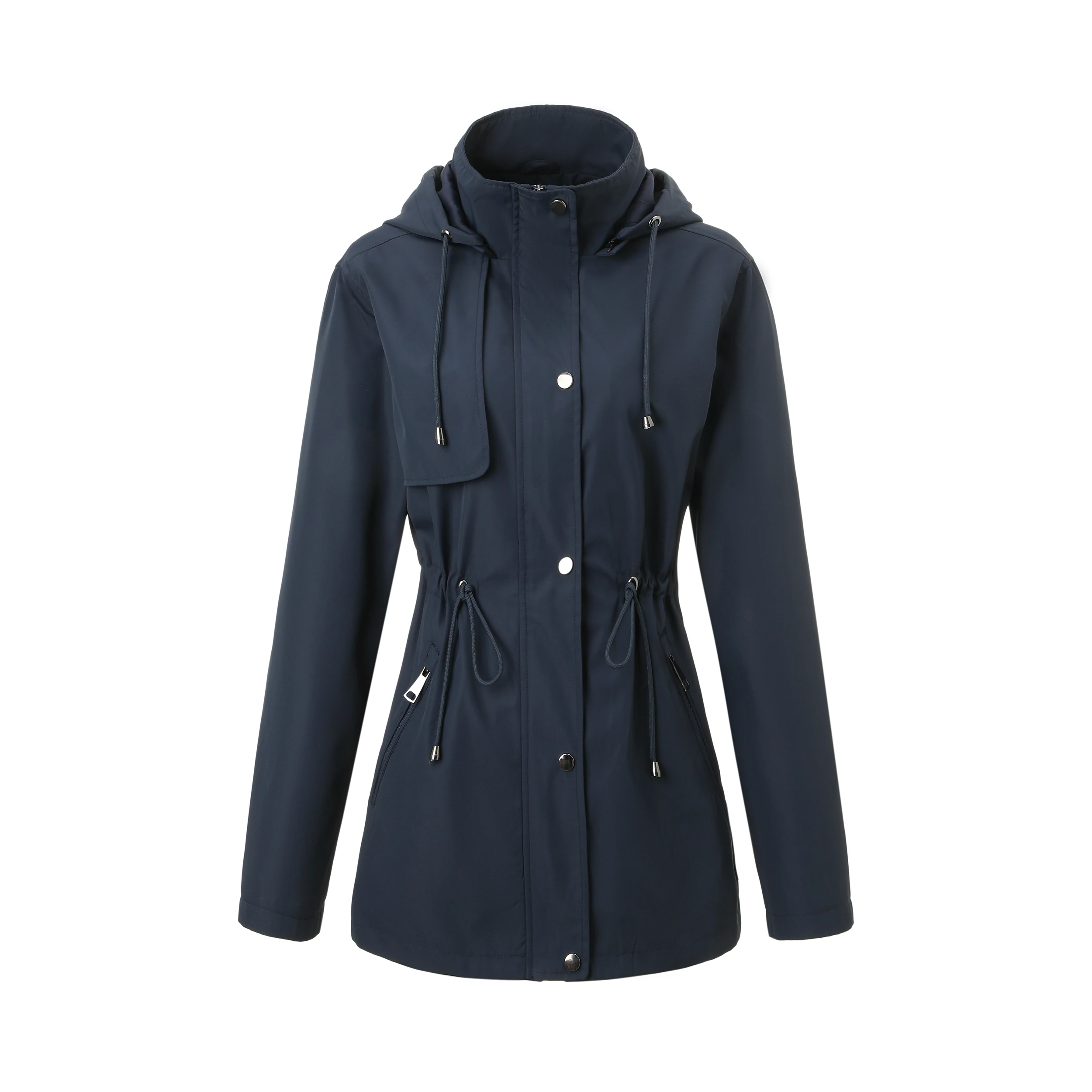 

​ ​ Women's Hooded Trench - Detach Hood & Waterproof | Single Breast | Adj Drawcord Waist | 3 Color (Navy/Beige/Army) ​ ​ | 3-Season