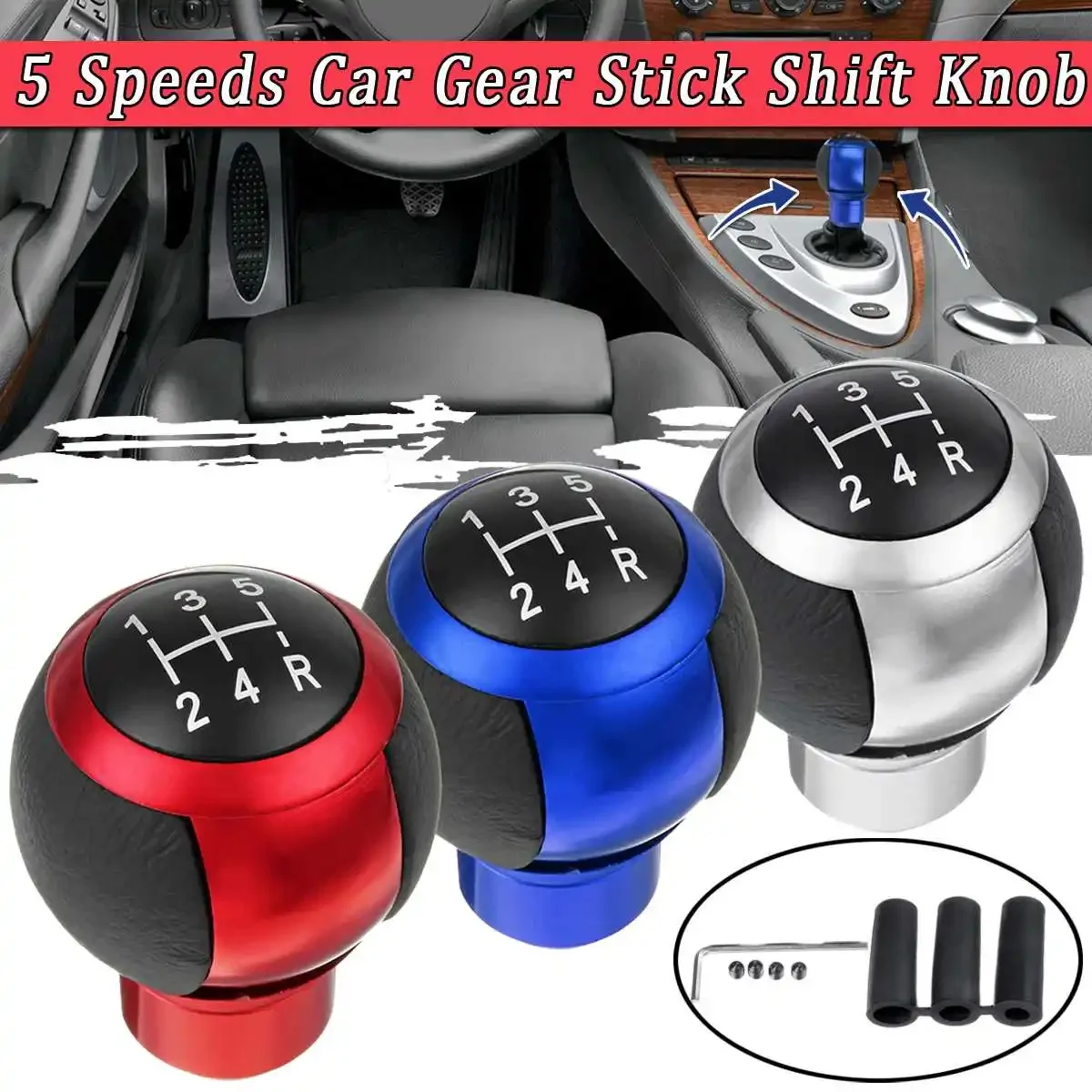 5 Speeds Car Gear Stick Shift Knob Universal Maunal Shifter Lever Cover With Linker Blue/Silver/Red for For Peugeot for VW