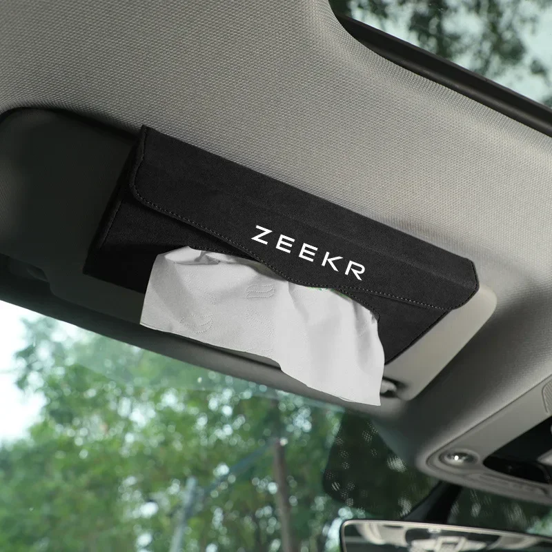 

For Zeekr 001 2021 2022 2023 Car Styling Suede Mask Tissue Box Hanging Sun Visor Upside Down Exquisite Paper Drawer Accessories