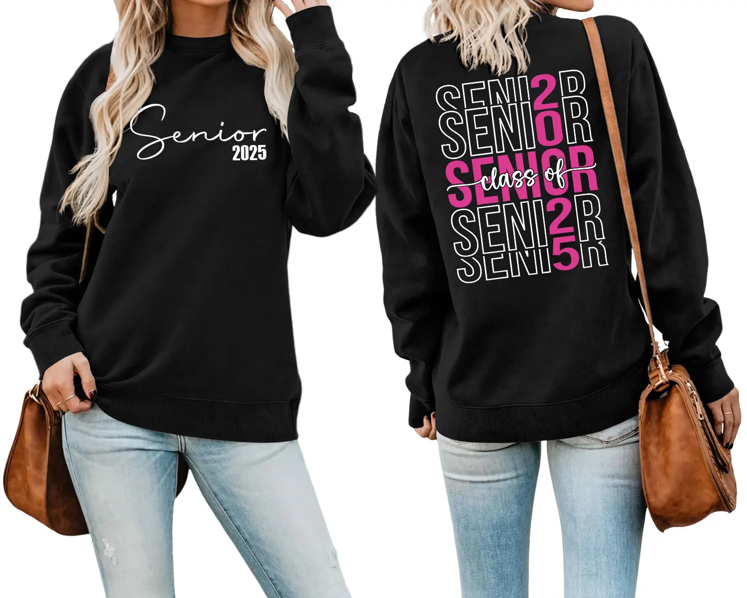 

Autumn women's hoodie senior class of 2025 printed hoodie new loose crew-neck long-sleeved top with fashion top ladies hoodie