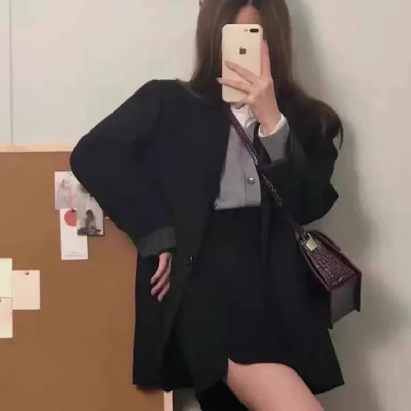 ฤดูใบไม้ผลิฤดูใบไม้ร่วงผู้หญิง Blazer สไตล์อังกฤษสีกากีสีทึบเสื้อสูทหญิงเกาหลีใหม่ Blazer Tops CH41