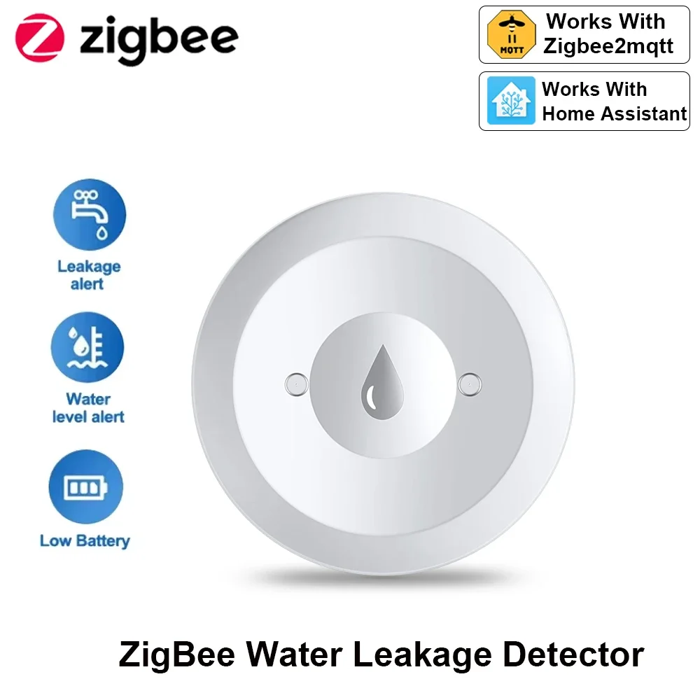 

Датчик воды Zigbee, детектор утечки наводнения, приложение для удаленного мониторинга для кухни/ванной комнаты, домашний помощник Zigbee2mqtt