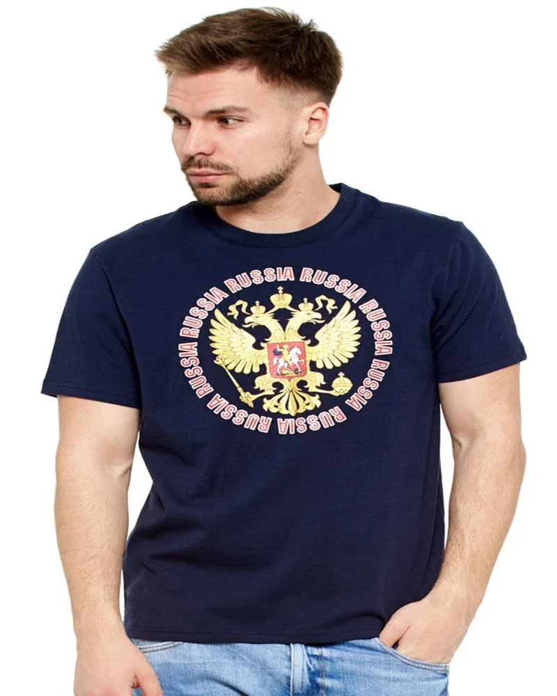 Featuring Large Print Russia Coat Of Arms  Naval  T-shirt,  Men's 100% Cotton Casual T-shirts Loose Top New S-3XL