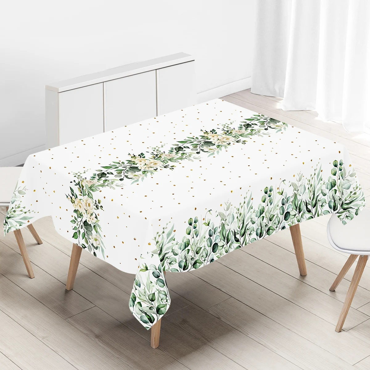 Eucalyptus Leaf Disposable Plastic Tablecloth Sage Green Eucalyptus Branch Design Table Cover Spring Holiday Outdoor Party Decor