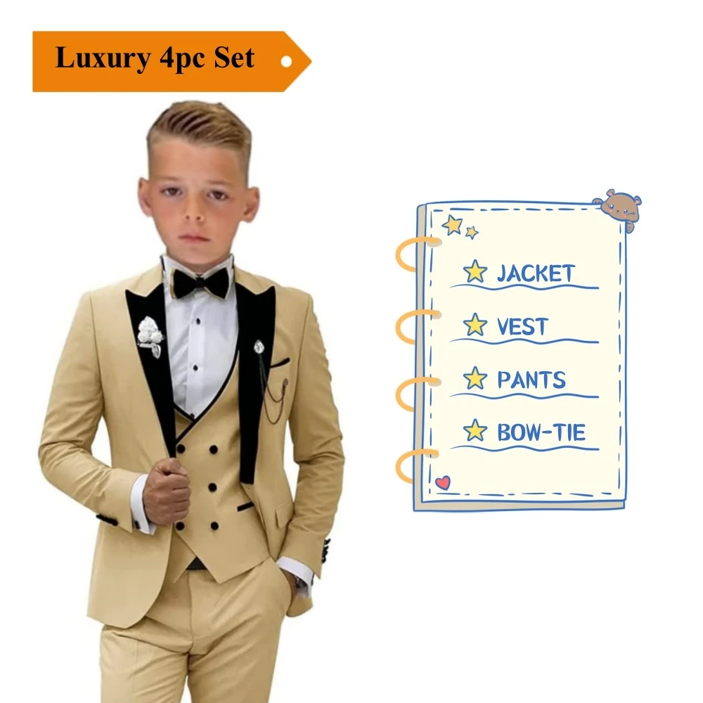 24h Ship Boy\'s Formal 4-piece Suit Set Including Blazer Vest Pants Bow-tie Smart Kids Tuxedo Suits Dress Wedding Ring Bearer