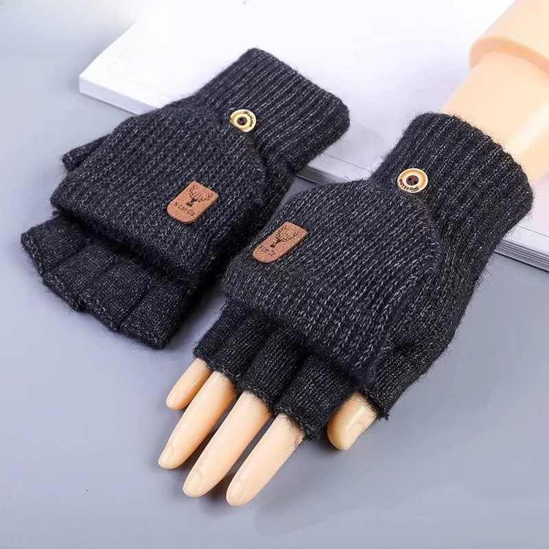

Thickened Fleece Winter Gloves for Junior And High School Students Half Finger Flip Cover Warm Cycling Gloves Men's MPPMCK