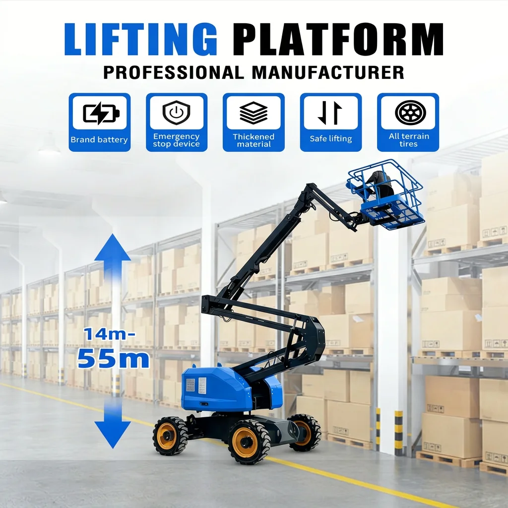 Customized 45m Fully Self - Propelled Towable Electric Curved Arm Boom Lift Man Basket Platform