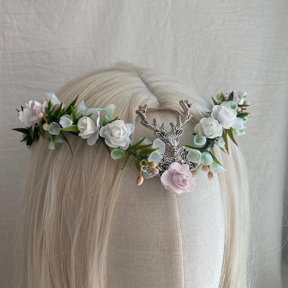 deer Elven flower headpiece Woodland elf tiara fairy crown  festival fairycore crown Diadem Wedding Headband