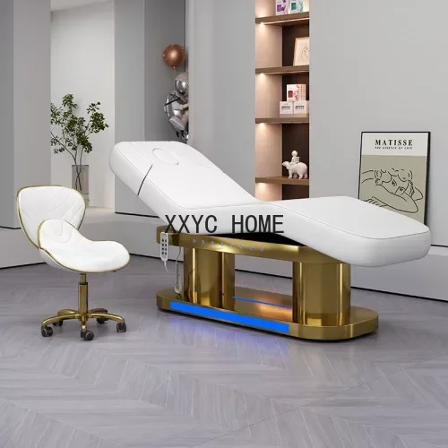 Electric Lift Beauty Care Bed Beauty Led Stainless Steel Gold Plated Massage Couch Tattoo