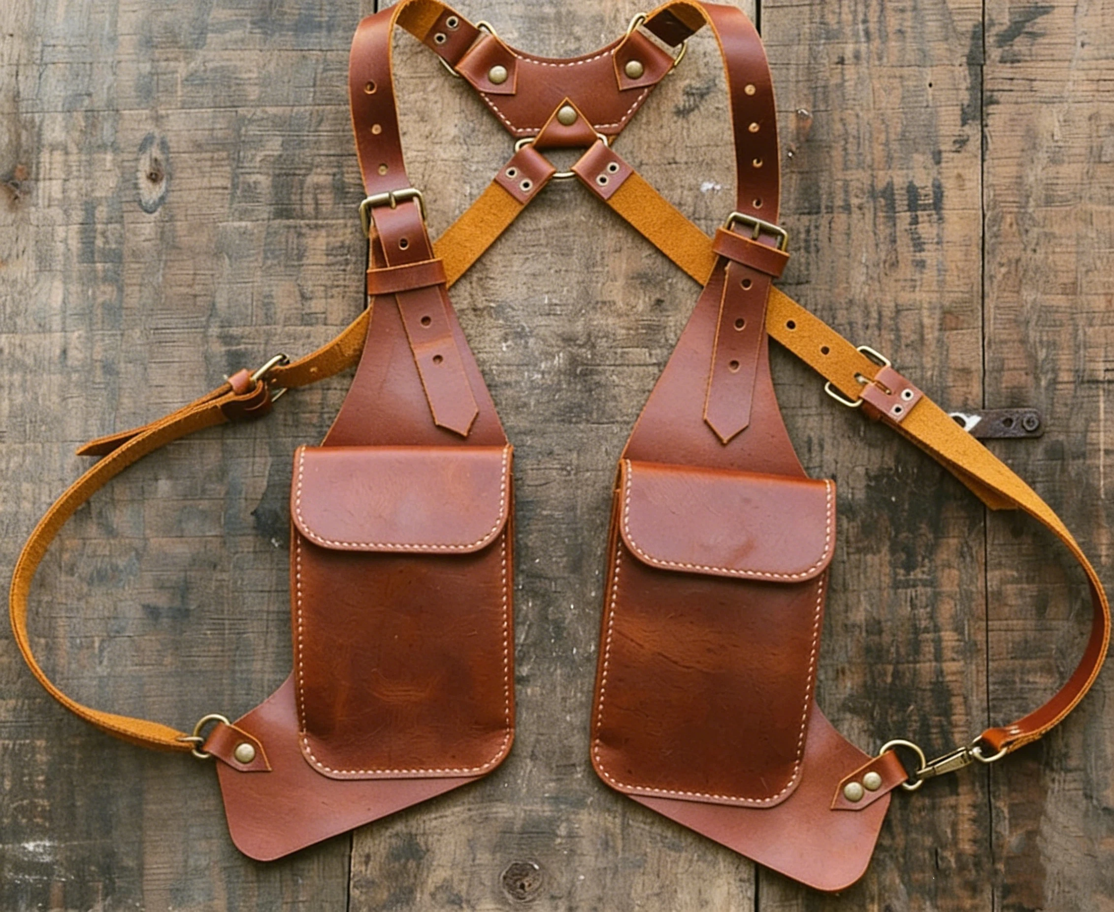 

Vintage Medieval Double Shoulder Harness Bag Phone Wallet Leather Underarm Bags Holster Men Women Bike Motorcycle Waist