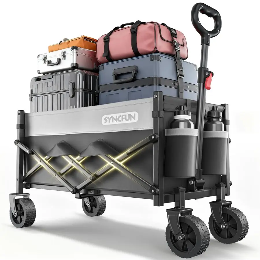 

Collapsible Wagon Cart Foldable 300lbs, Portable Rolling Shopping Carts with Wheels, All Terrain Folding Sport Beach Wagons, Hea