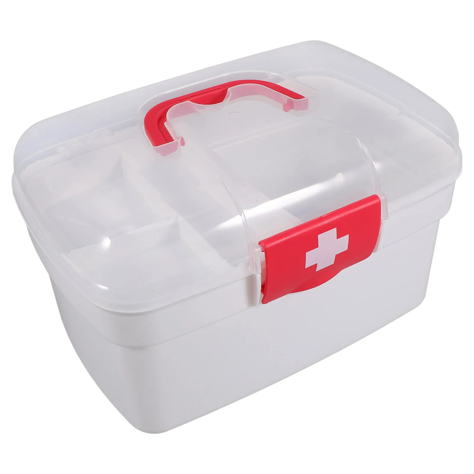 صندوق منظم الأدوية المحمول برمز متقاطع وغطاء قابل للقفل للسفر والتخييم والمشي لمسافات طويلة وإعداد الطوارئ منظم طبي #1
