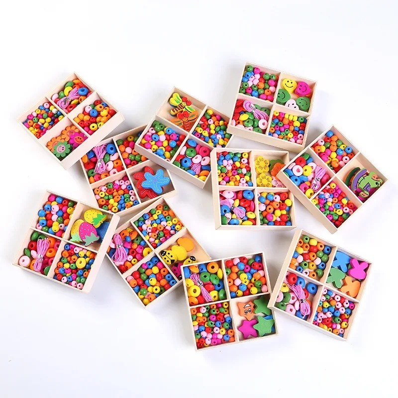 1Set Wooden Beads Kit Multicolor Kindergarten Creative Puzzle Wood Beads for Jewelry Making For DIY Children Necklace Bracelet