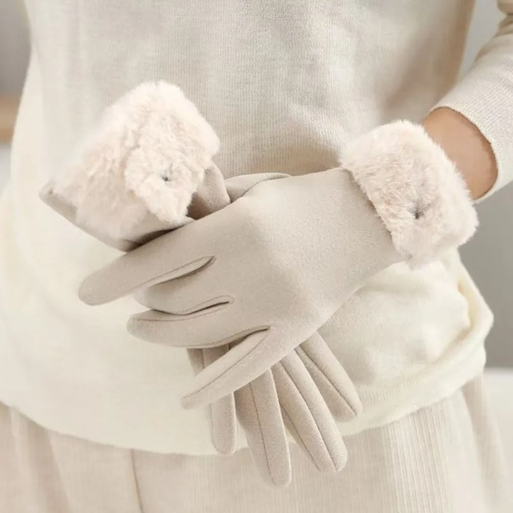 All-Match Velvet Gloves Thick Windproof Winter Gloves Touch Screen Solid Color Women Mittens