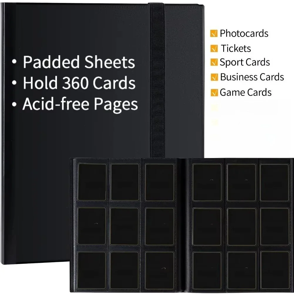 1Pc 9 Pocket Card Binder Holds 360 Cards, Side-Loading Trading Card Album for Baseball & Game Card Collection