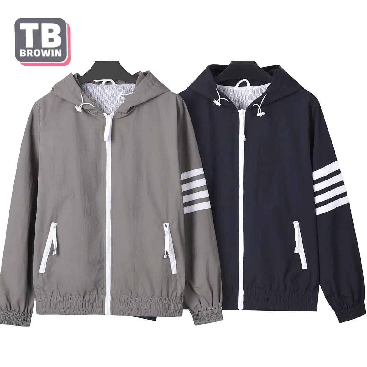 

TB Brand Men's Jacket Winter Clothing Classic Zipper Coat Hoodie Windbreaker striped outdoor Leisure party