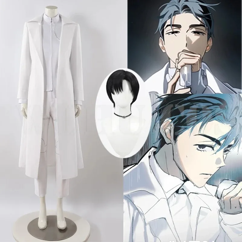 الغريبة المرحلة أنيمي إيفان الأبيض الحزن تأثيري شعر مستعار أسود لعب الأدوار حفلة مستديرة 6 الرجال هالوين كرنفال طقم ملابس ؛ 8,k'5;h.