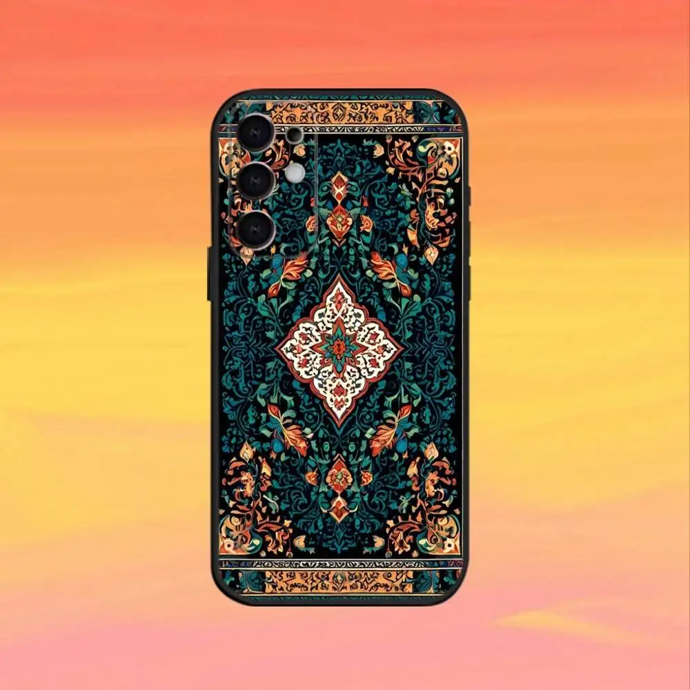 Funda de teléfono Persian Carpet Flora para Samsung S25,S24,S21,S22,S23,S30,Ultra,S20,Plus,Fe,Note,10,9,5G, funda negra