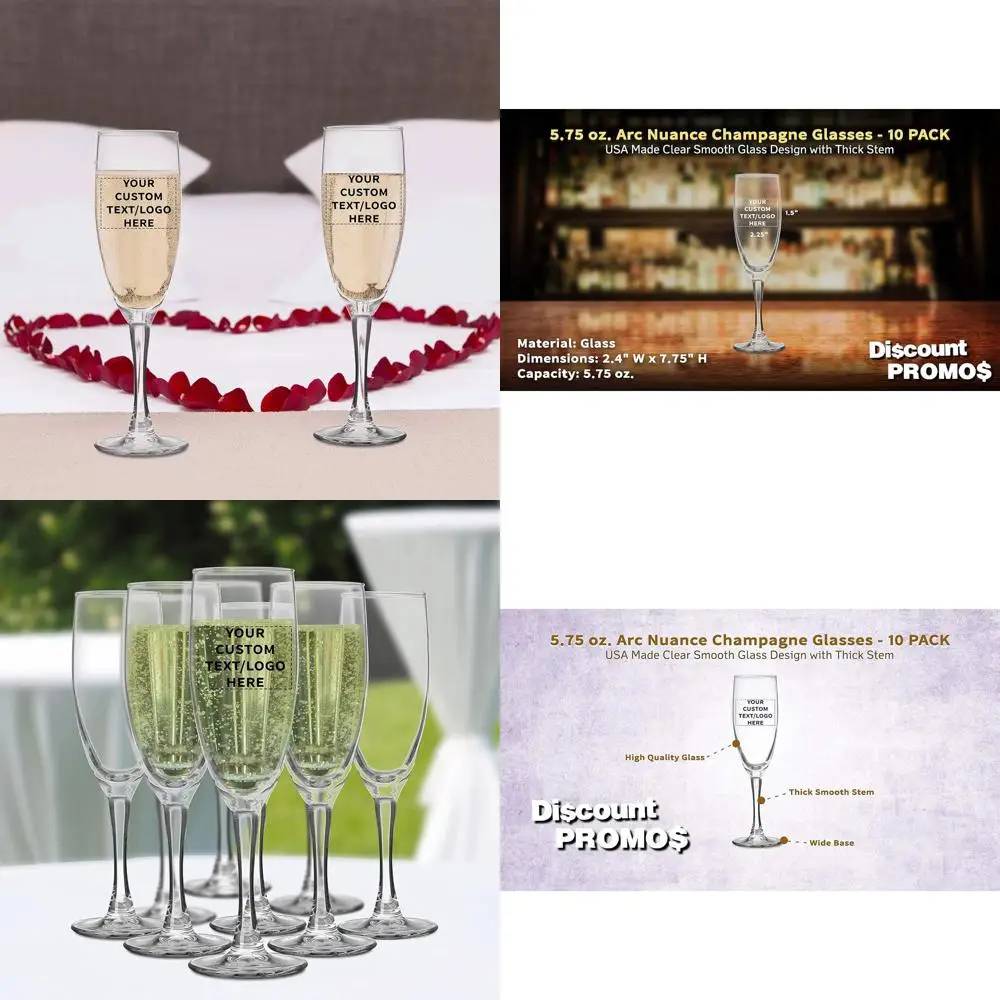 

Custom Nuance Champagne Flutes, 5.75 oz, Set of 10, Ideal for Bulk Orders - Suitable for Hotels, Bars, Restaurants, and Lounges