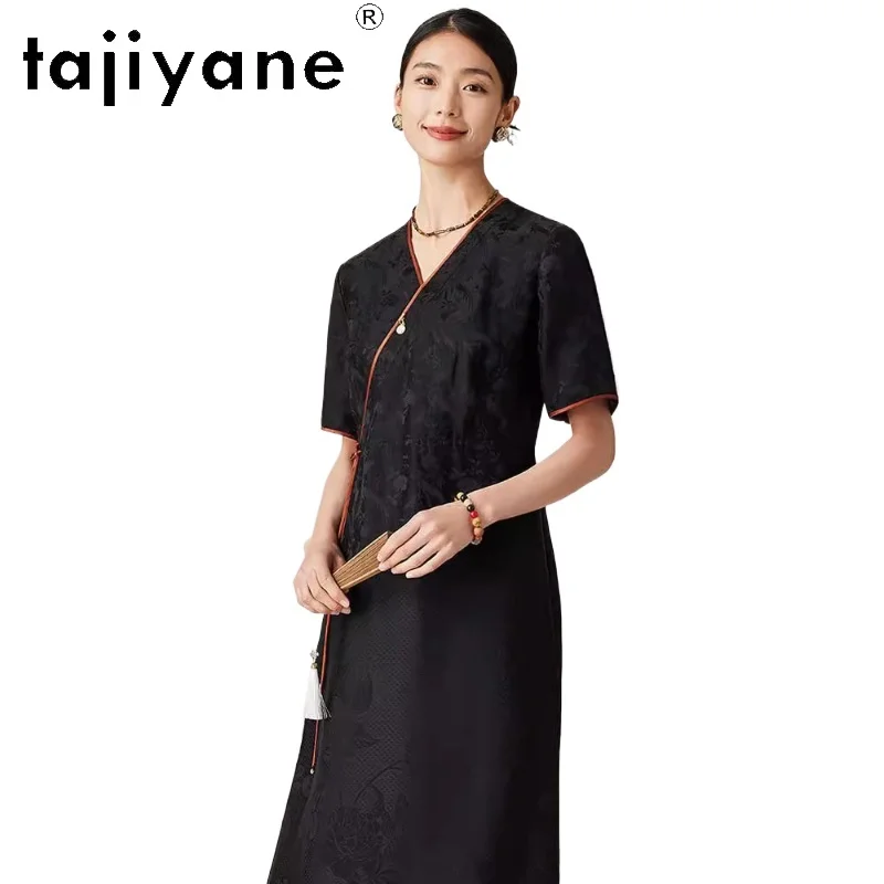 

TAJIYANE 51% Mulberry Silk Dresses 2024 Women Elegant Long Dresses Chinese Style Cheongsam Summer Dress Womans Clothing 여성여름원피스