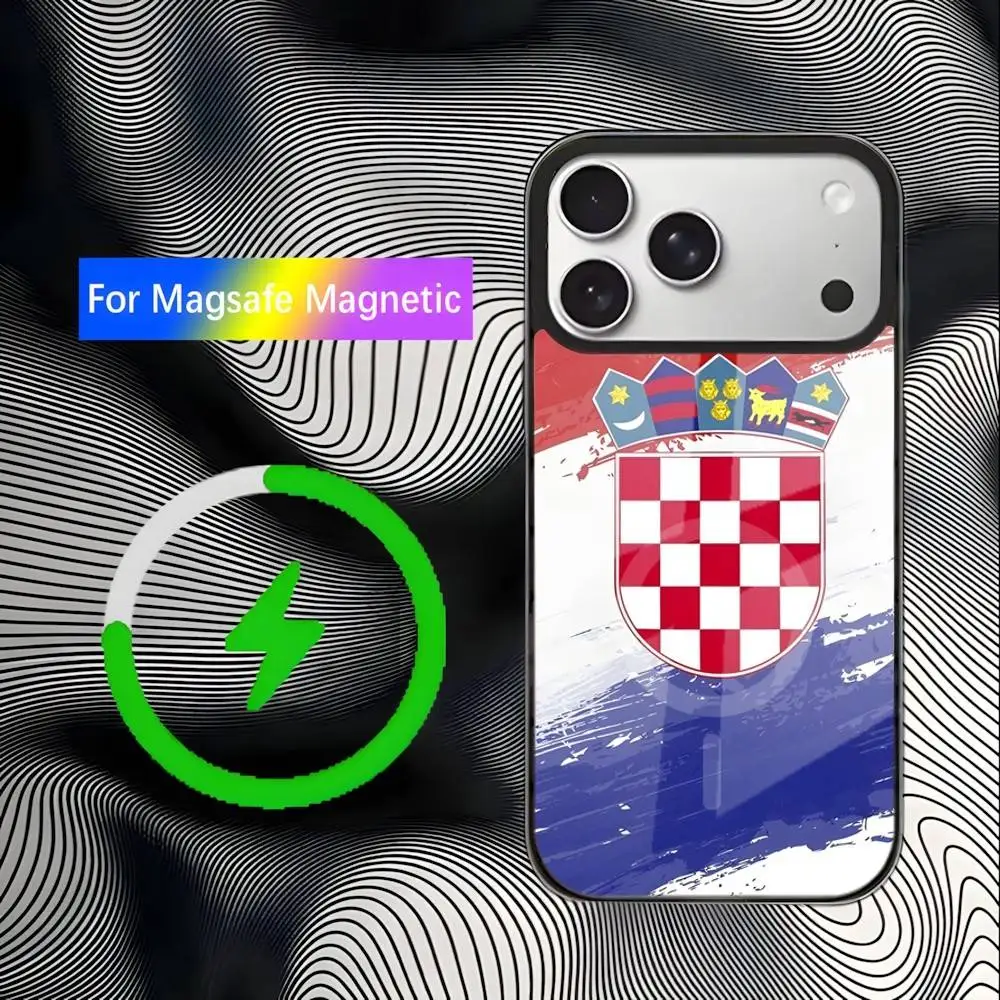 クロアチア国旗柄 iPhoneケース iPhone 17,16,15,14,13,12,11,Pro,Max,Plus,Mini,SE4,E対応 磁気マグセーフ ワイヤレス充電対応