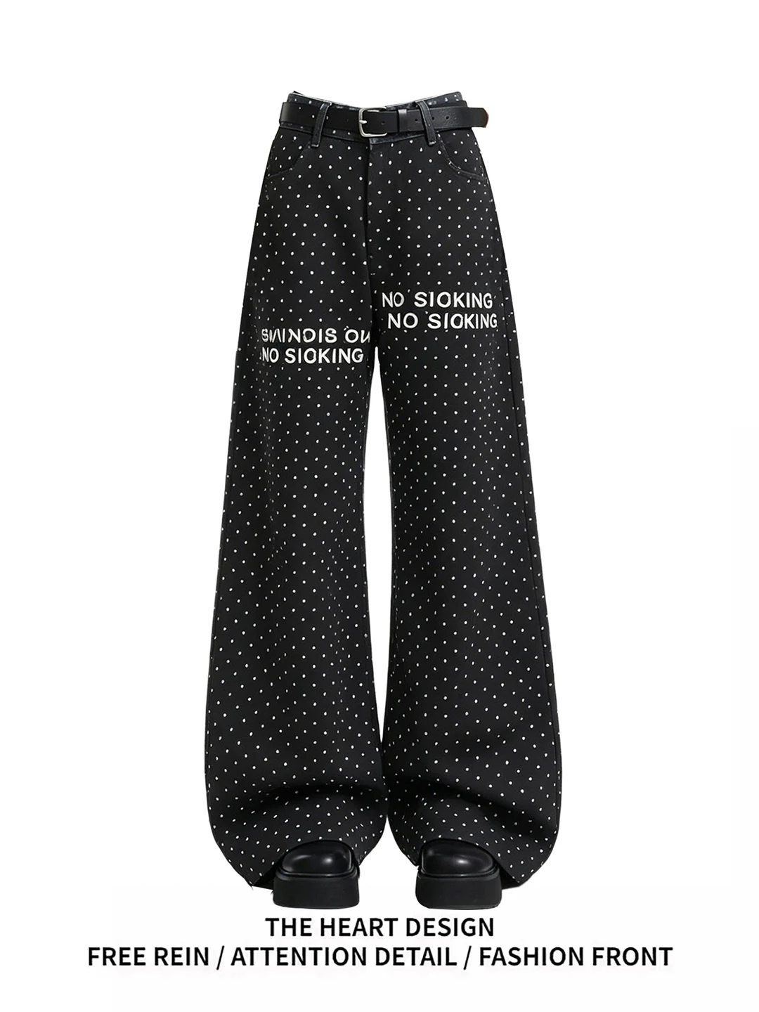 

Dark Design Polka Dot Micro Flared Denim Jeans Summer 2026 New Style High Waist Wide Leg Pants Black Slimming Effect Casual Wear