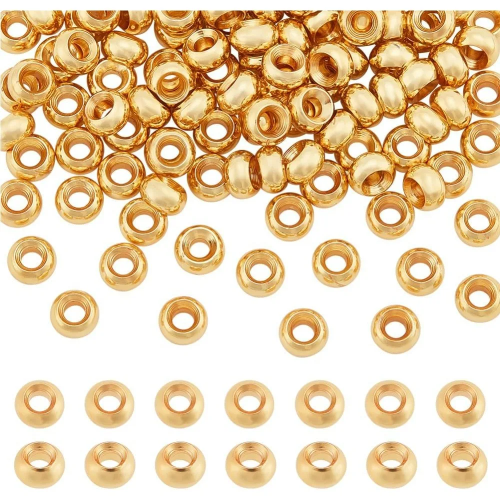 150pcs 18K Gold Spacer Beads, 5mm Flat Round Beads Heishi Rondelle Bead Disc Loose Bead Metal Spacers for Heishi Clay Bead