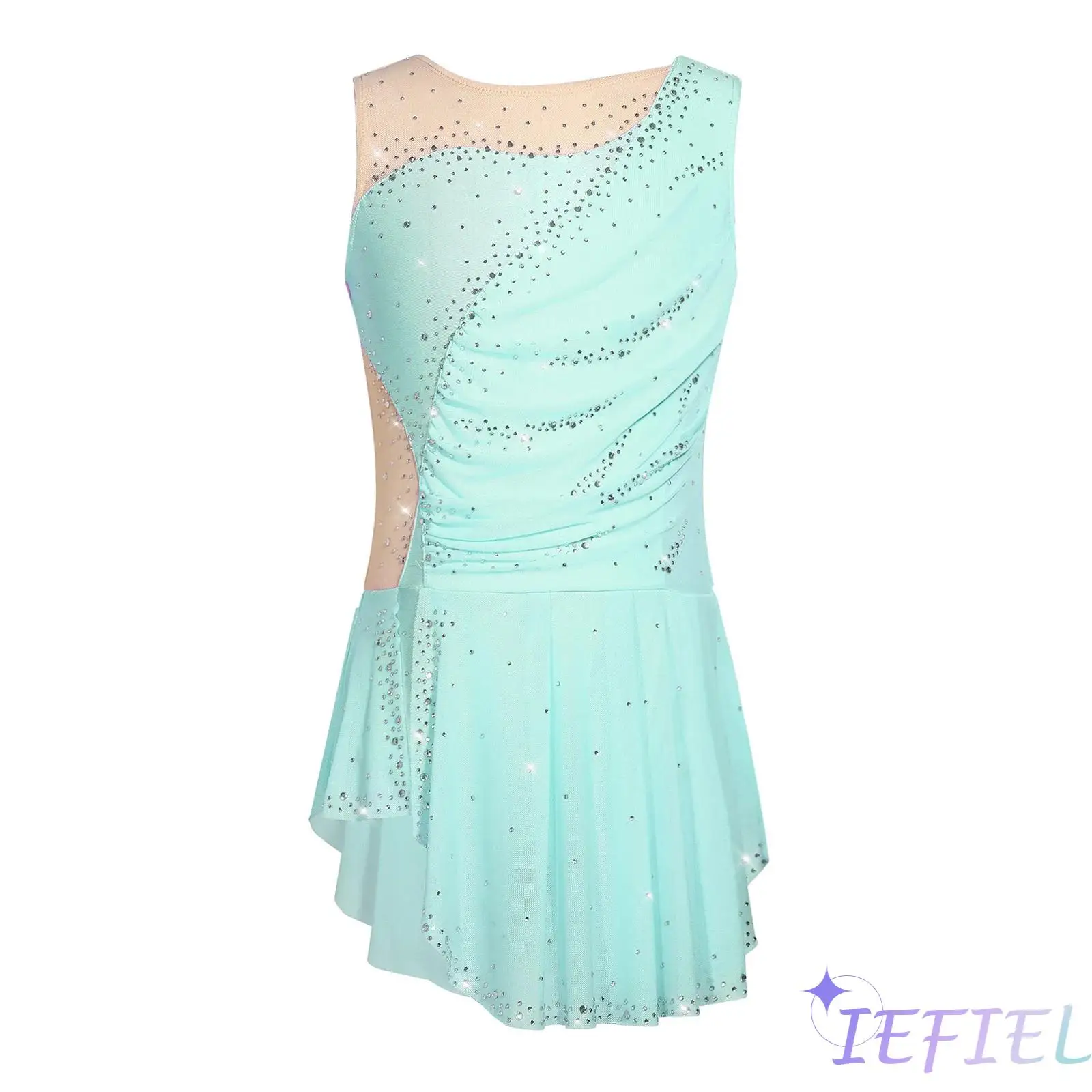 

Kids Rhythmic Figure Skating Ballet Lyrical Dance Leotards Dress Sleeveless Ruched Rhinestone Dress Stage Ballroom Dance Costume