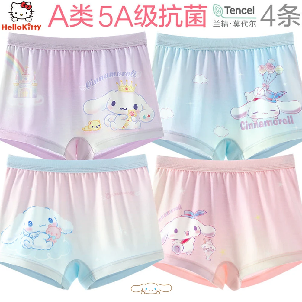 

4Pcs Girls Underwear Sanrios Anime Cinnamoroll Kawaii Cartoon Thin Style Modal Flat Angle Ice Silk Panties Student Underpants