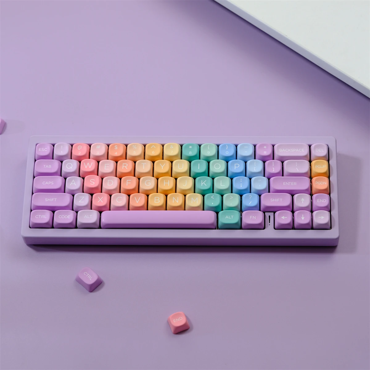 Colorful Soft Candy Gradient Keycaps XOA MOA Profile Keycap PBT Dye Sublimation KeyCap 126 Keys For MX Mechanical Keyboard