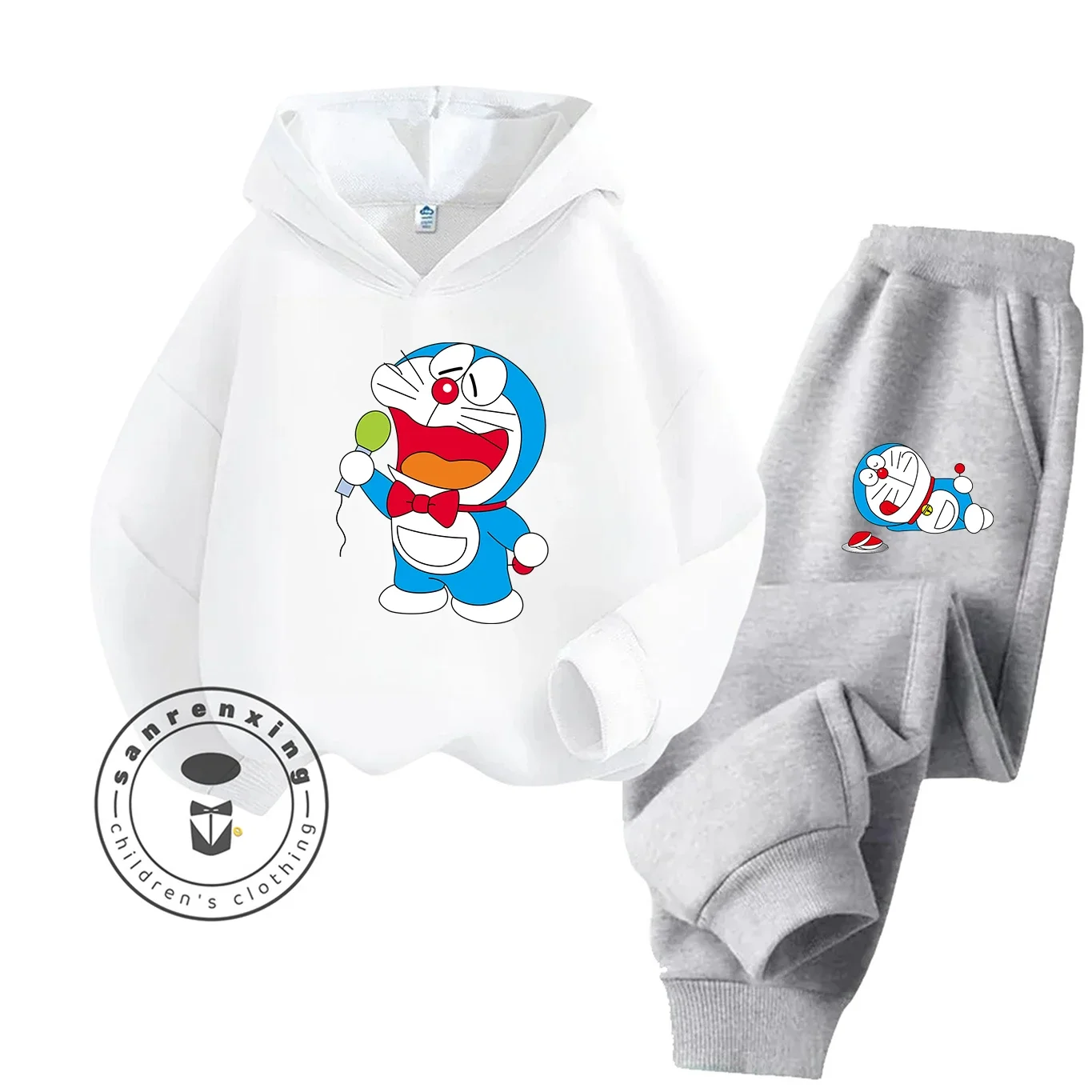 2025 Doraemon conjunto con capucha con estampado de dibujos animados nueva moda para niños adolescentes niños niñas Casual gran oferta con vestido a juego