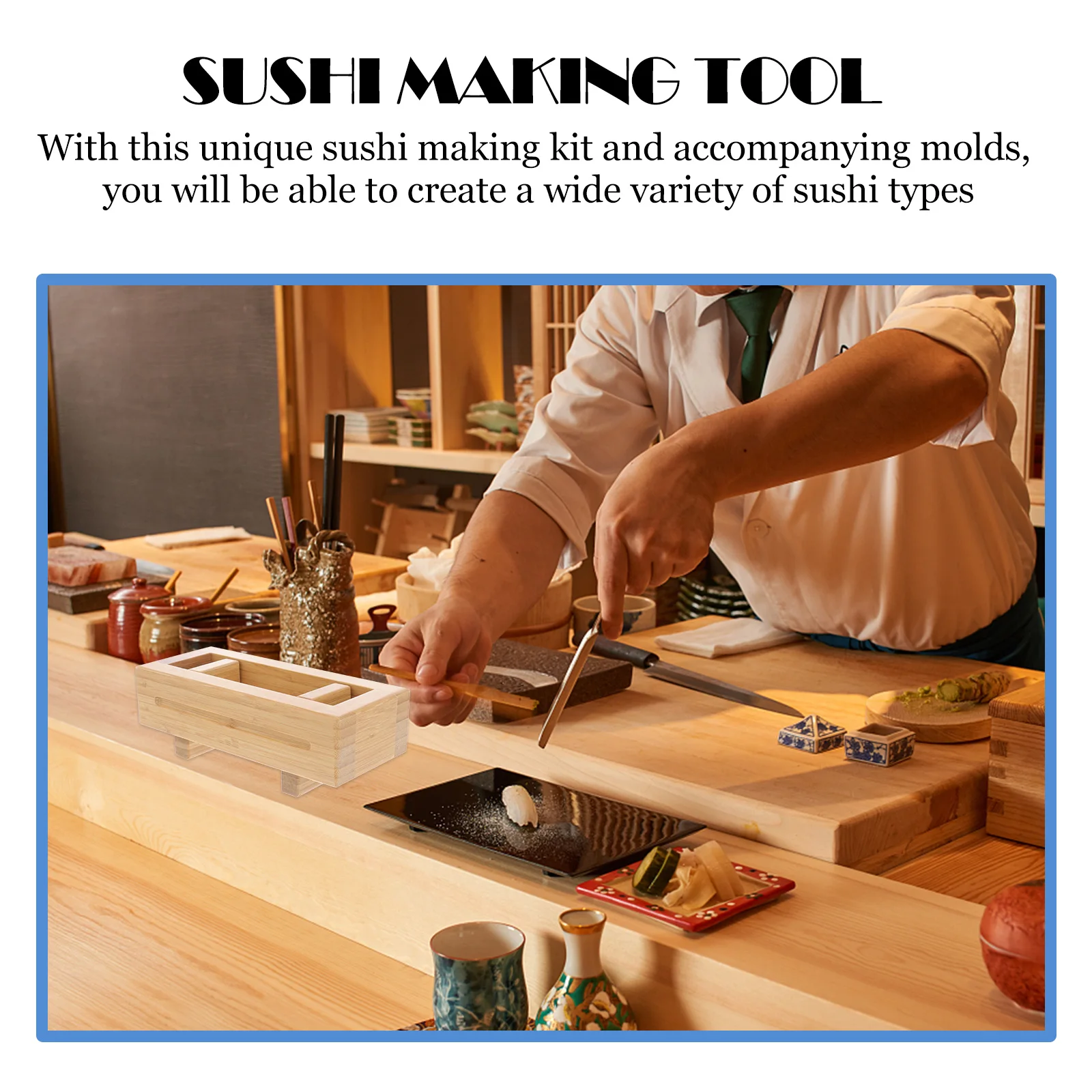 

Bamboo Rectangular Sushi Mold Wooden Sushi Making Tool Rice Roller Mold for Home Kitchen Rolls