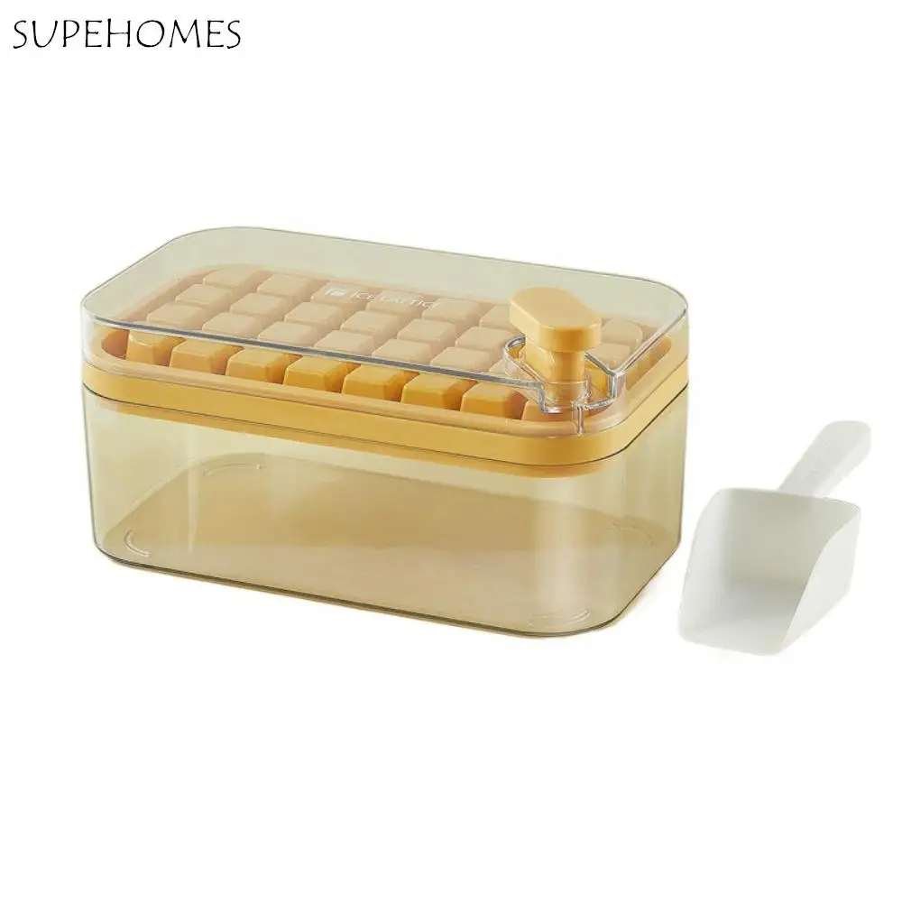 

32/64 Grid Ice Cube Maker Box with Scoop Press-Type lce Storage Box High-Capacity Reusable Ice Cube Molds Kitchen Gadget