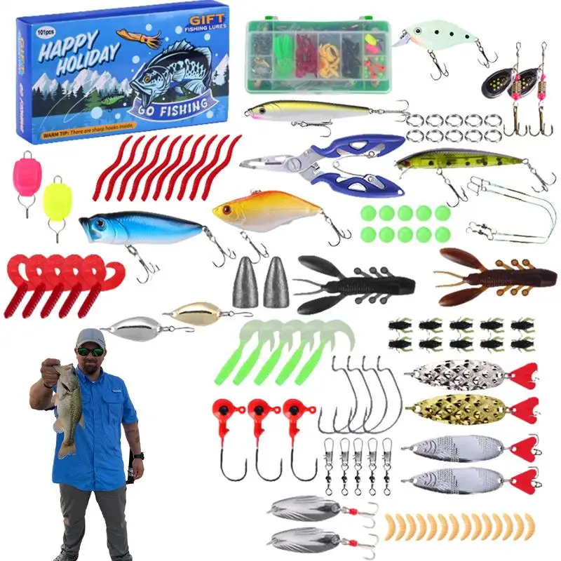 24 Days Christmas Countdown Calendar Fishing Lures Set Advent Calendar Xmas Surprise Fish Bait Gift For Father Granpa Boyfriend