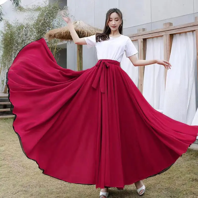 Extra-Large Double-Layer Reversible Chiffon Skirts Reversible Wide-Hem Skirt for Classical Dance Maxi Skirt for Women Pink White