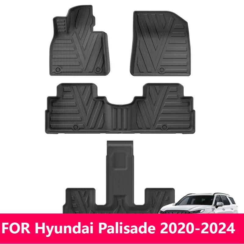 

Для Hyundai Palisade 2020-2024 Всепогодные коврики TPE 3D, водонепроницаемый черный грузовой вкладыш