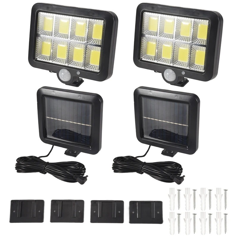 2Pc 2000 Lumen 160 Leds Solar Wall Lights IP65 Waterproof Wired Motion Sensor Security Flood Light 360 Degree Adjustable