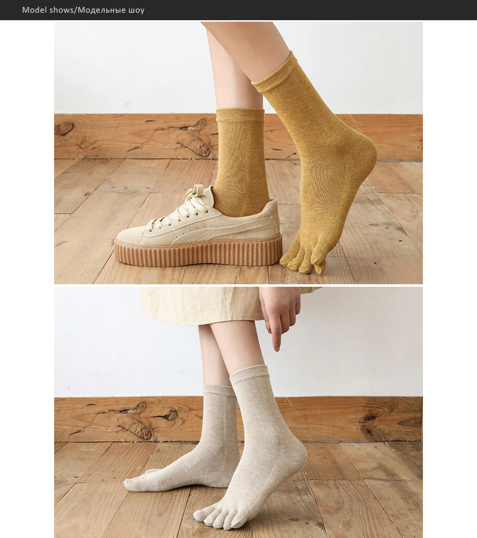 5 Paar Baumwolle 5-Finger-Kurzsocken für Damen und Mädchen, solide, schweißabsorbierend, atmungsaktiv, weich, elastisch, Harajuku-Zehensocken, 4 Jahreszeiten – Detail 4