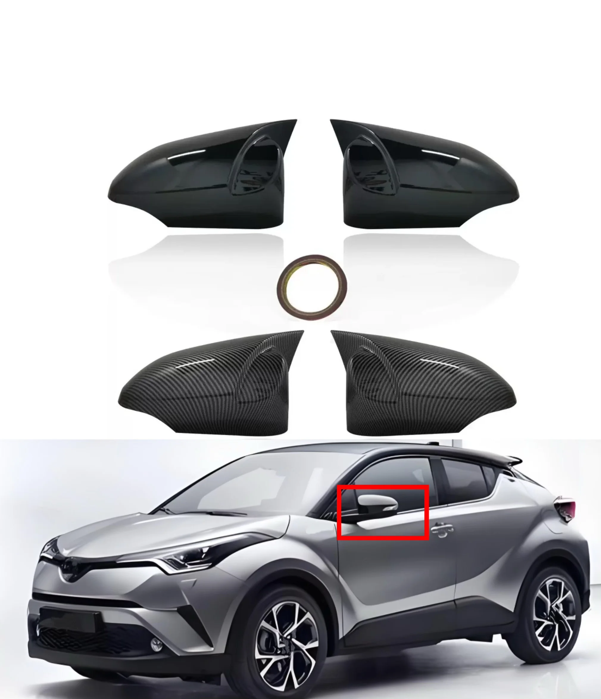 

Rearview Mirror Cover Fit for Toyota CH R C-HR 2017-2023 Car Side Mirror Exterior Door Rear View Case Trim Sticker Carbon Fiber