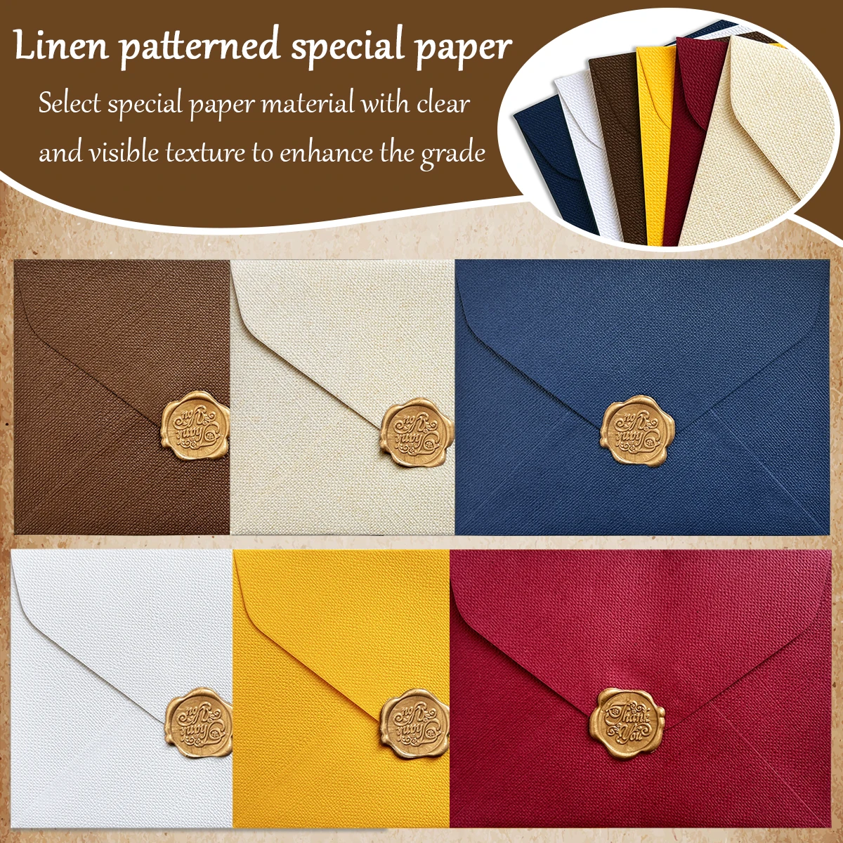 

Linen - Patterned Special Paper Envelopes with Wax Seals | Elevate Your Correspondence