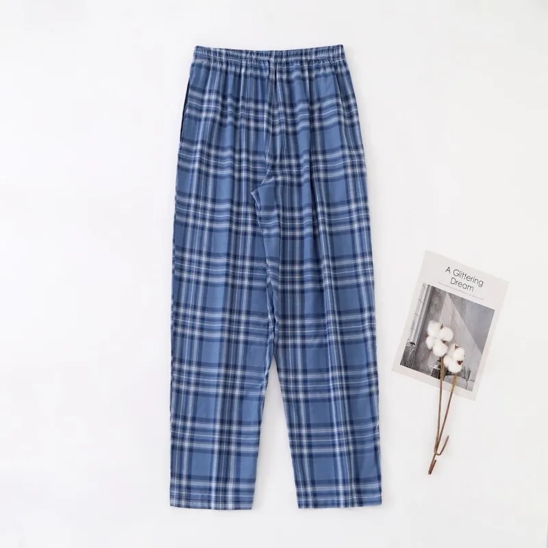 2024 Spring Summer Men 100% Cotton Sleep Pants Pyjama Trousers Male Sleepwear Bottoms Lounge Wear Plaid Home Pants Pijama Homme