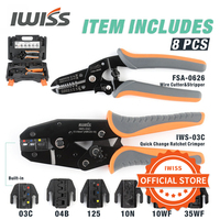 IWISS KIT-0535 Hand Crimping Tool Set 8PCS Quick Replace Jaws Connectors Wire Stripper Plier Cutter for Non-Insulated Ferrules