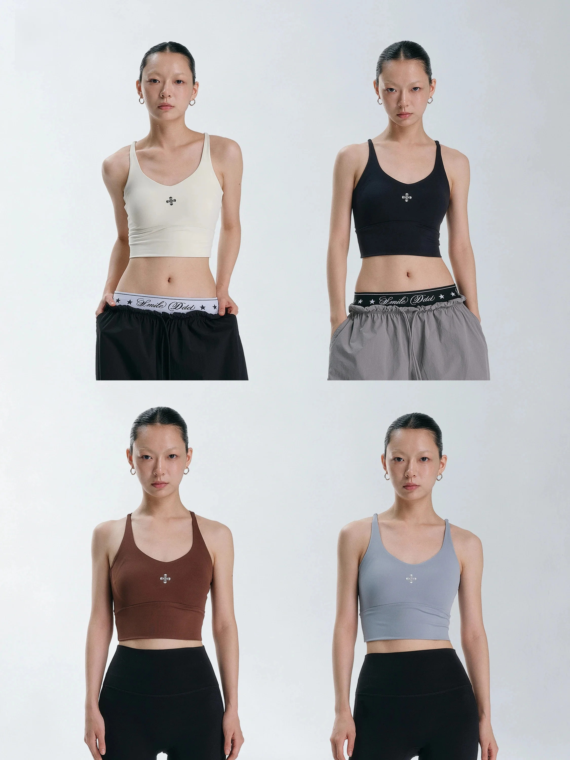 Smile Ddd Sports Bra Fitness Dance Vest with Built-in Chest Pad Cross Back Shockproof Nylon U-neck High Elasticity Short Style