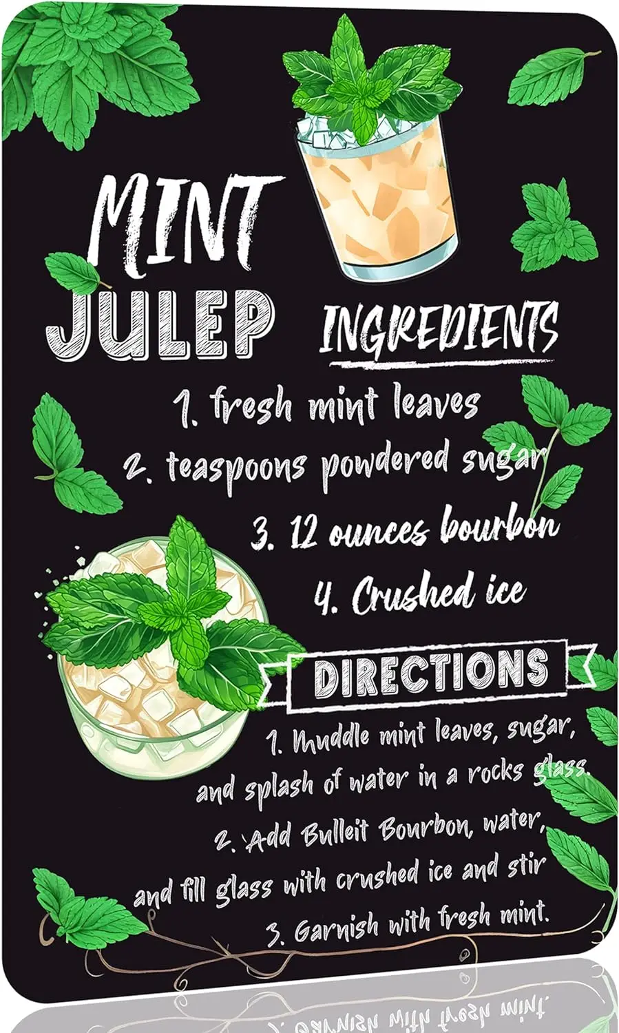 Vintage Mint Julep Cocktail Recipe Wall Art Decoration Tin Metal Signs For Kitchen Home Bar Man Cave 12x8 Inches