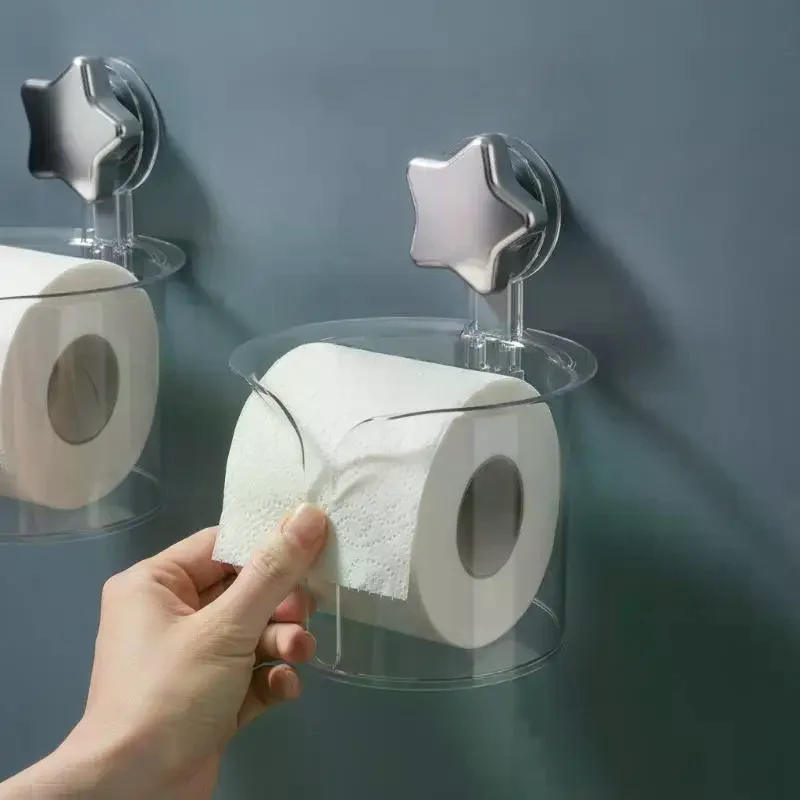 Transparent Suction Cup Tissue Holder Cute Star Design No Drilling Large Capacity For Bathroom And Kitchen Use
