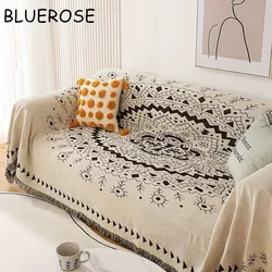 Vintage Geometric Flower Throw Blanket for Sofa Bed Boho Woven Jacquard Outdoor Camping Blankets with Tassel Tapestry Tablecloth