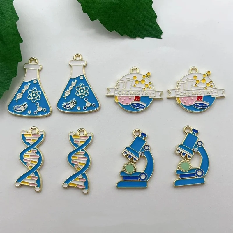 10pcs Chemistry Viral DNA Charm for Jewelry Making Enamel Pendant Zinc Alloy Gold Plated