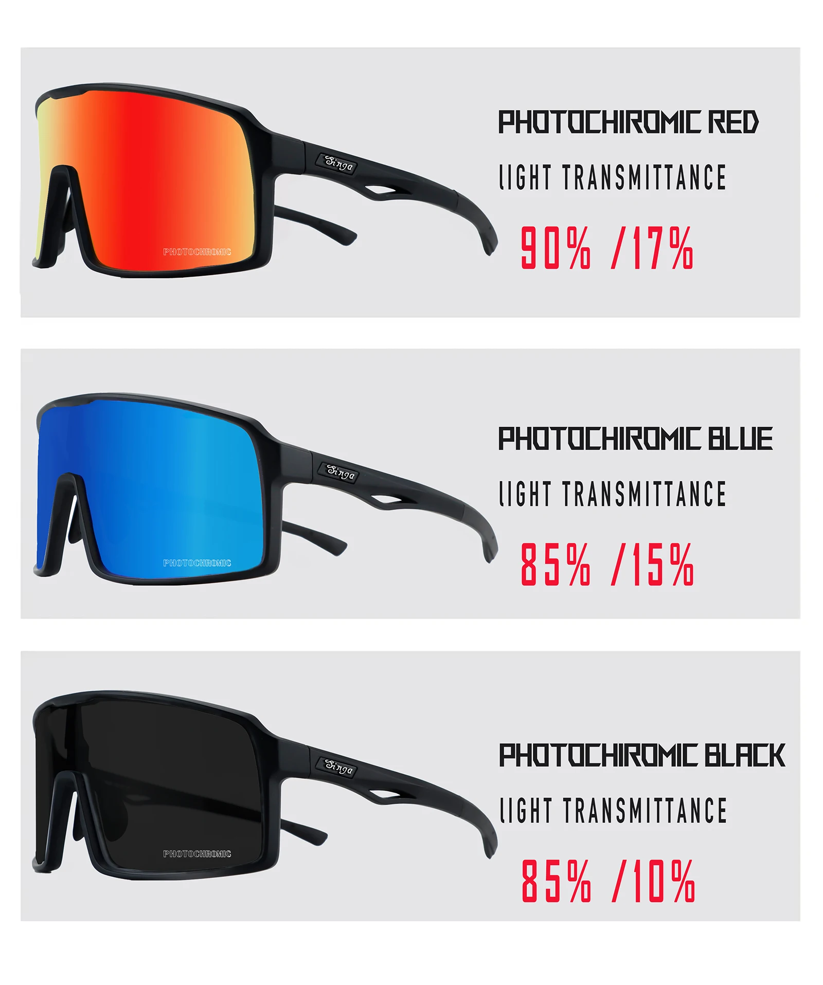 SINGA Photochrome Radsport-Sonnenbrille Sportbrille Rennrad-Brille MTB-Brille für Herren Damen Fahrradbrille Radsport-Brille – Detail 8