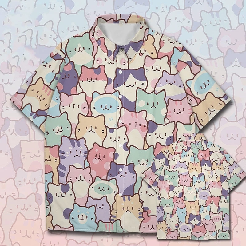 New 3d Cute Cat Print camicie hawaiane camicia da uomo Fashion Trend abbigliamento Unisex camicia oversize a maniche corte per camicia da donna da uomo