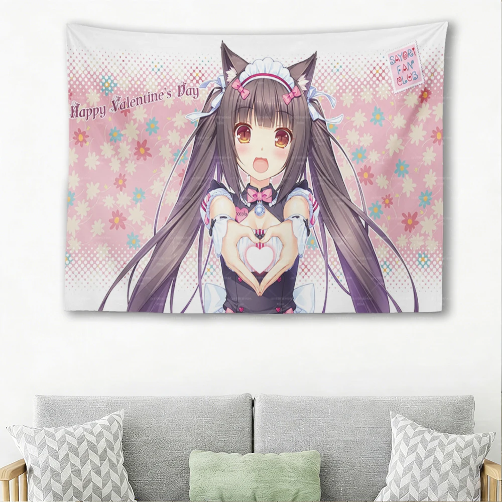 Tapiz Nekopara Chocola, arte de pared con diseño de chica gato sirvienta para decoración de habitación de fans de Otaku